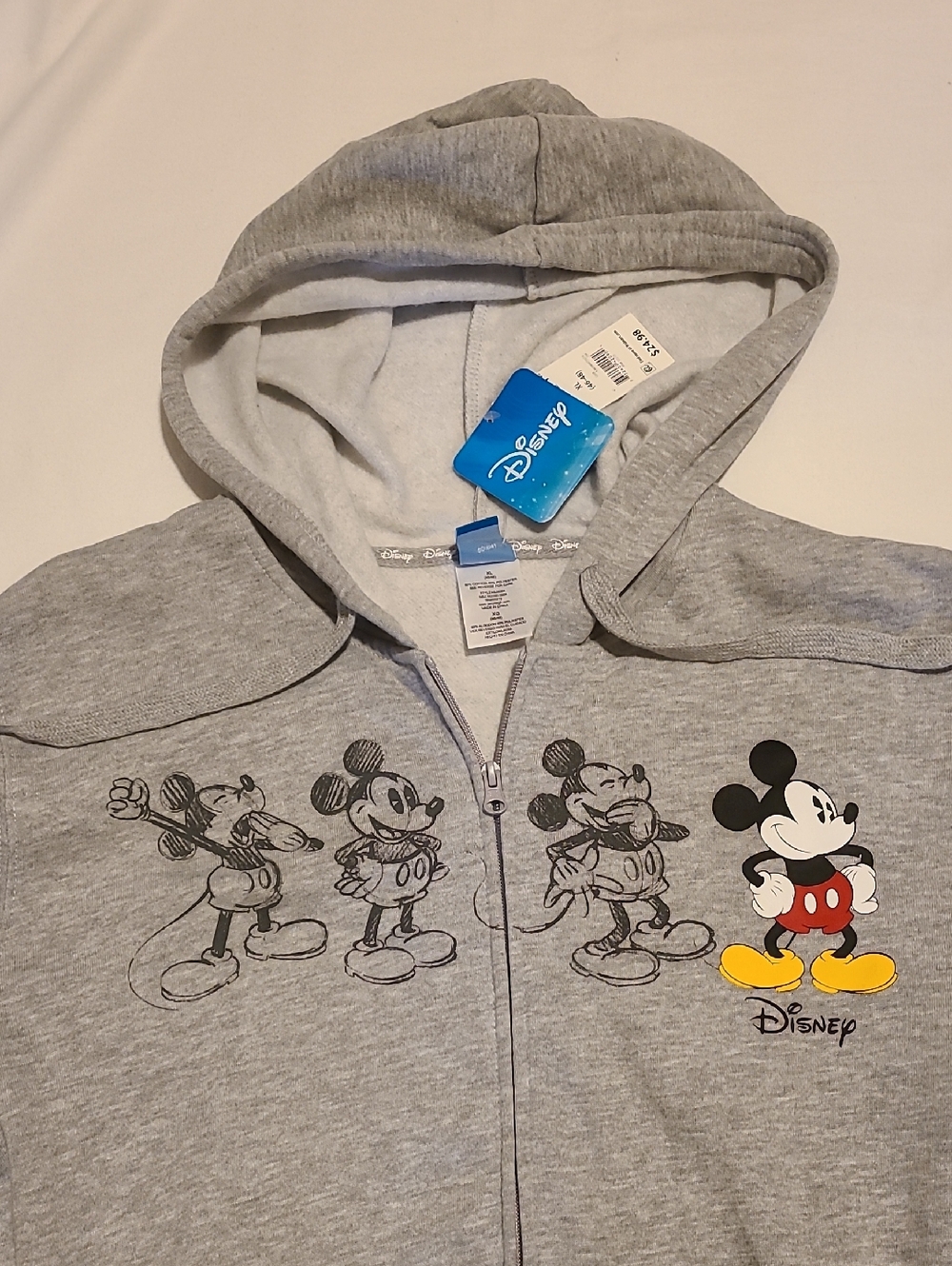 Disney Zipper Hoodie, Size XL, NWT, Grey